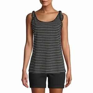 St. John's Bay Women's Tank Top Size Small Shoulder Tie Black Stripe